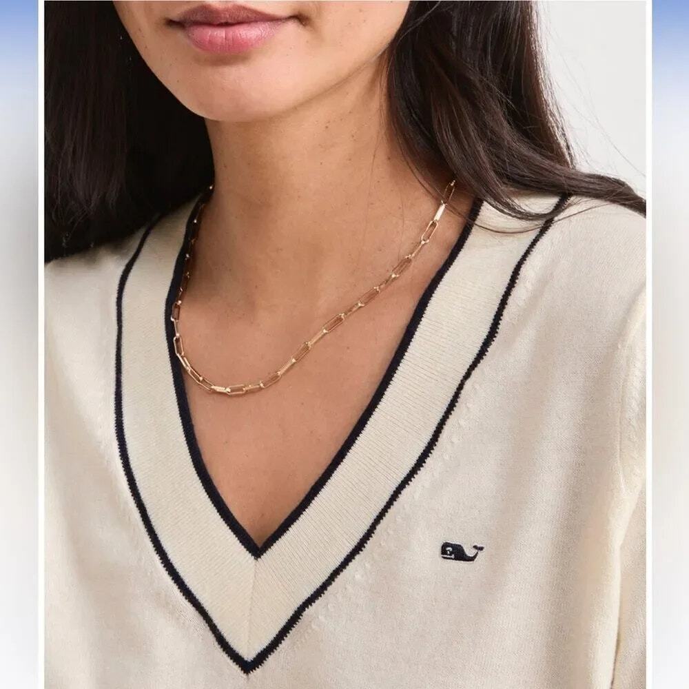 Vineyard Vines Heritage V-neck Cashmere Pima Cotton Lightweight Sweater SMALL - Picture 3 of 5